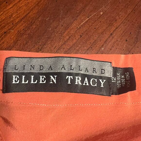 Peach Silk Blouse Linda Allard Ellen Tracy VTG Silk Blouse sz 12 Faux split fron - Picture 5 of 10